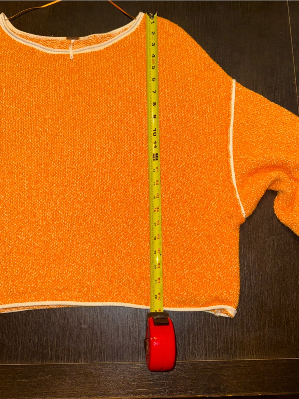 Free People Cropped Orange Bouclé Pullover with White Trim - Picture 9 of 9